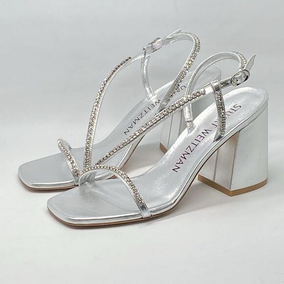 Stuart Weitzman Embellished Metallic Leather Sandals size 8 - Picture 3 of 14